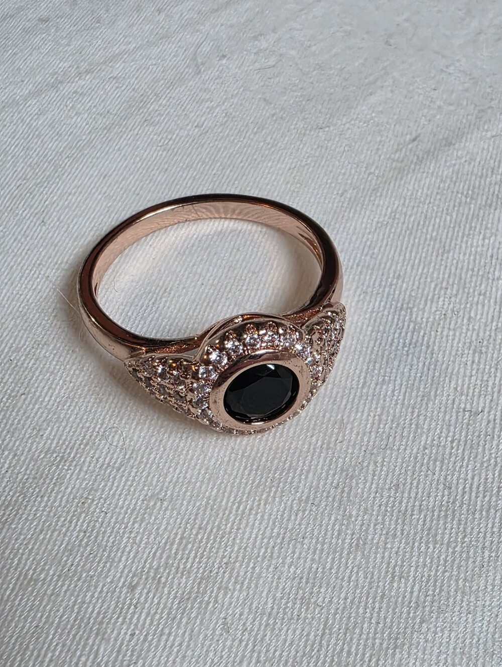 Art Deco Inspired Black Stone & Pave Halo Cocktail Ring Size 10